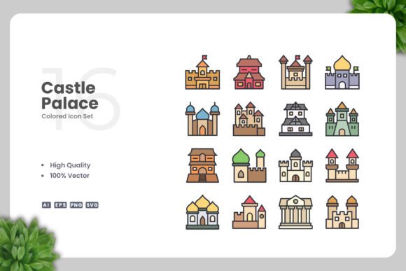 Castle Palace Color Icons: A Versatile Design Solution for Modern Projects