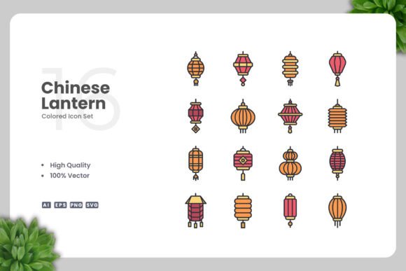Chinese Lantern Color Icons for Strategic Design and Branding