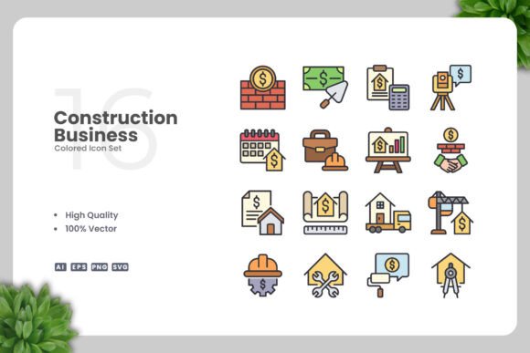 Construction Business Color Icons for Professional Design Workflows