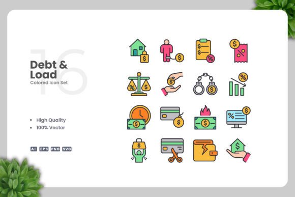 Debt and Loan Color Icons for Creative Projects