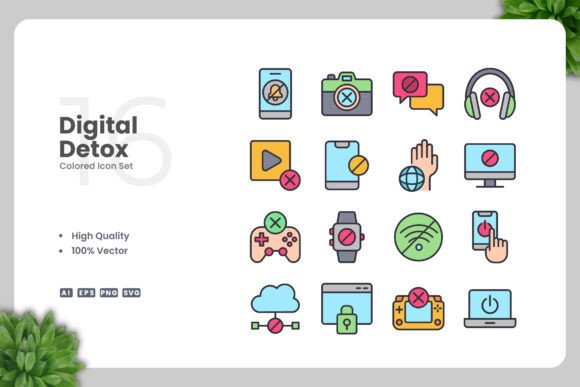 Digital Detox Colored Icons for Every Creative Need