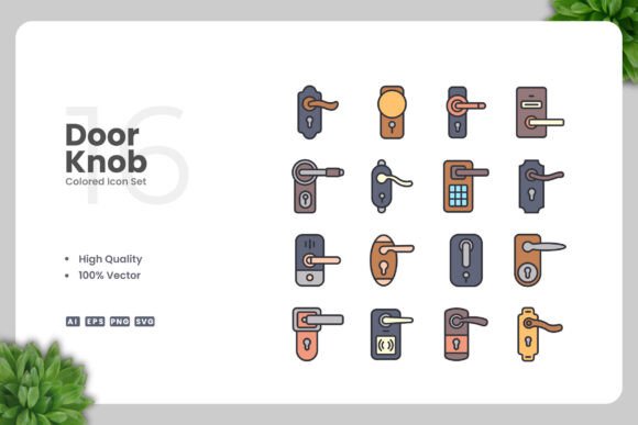 Door Knob Colored Icons for Creative Projects