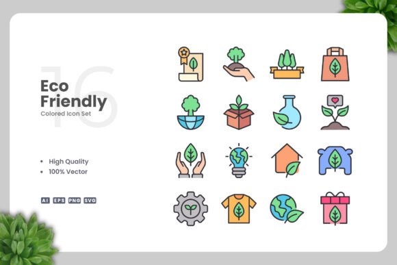 Eco Friendly Colored Icons for Creative Projects
