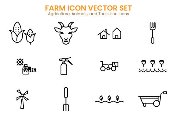Farm Icon Vector Set – Agricultural: A Versatile Resource for Visual Communication