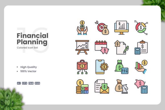 Financial Planning Color Icons: A Versatile Design Resource for Modern Creatives
