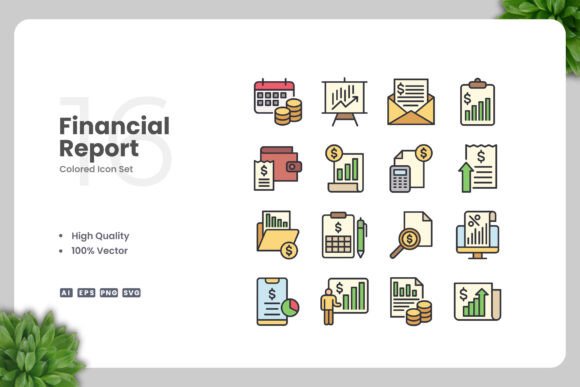 Financial Report Color Icons for Clear and Professional Communication
