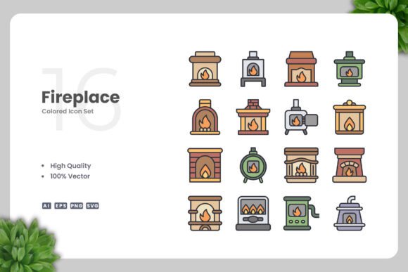 Fireplace Color Icons for Creative Projects