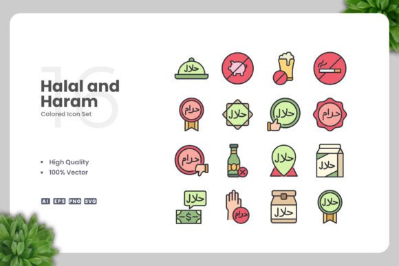 Halal and Haram Colored Icons for Professional and Creative Use