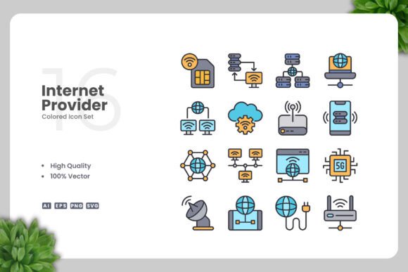Internet Provider Colored Icons for Strategic Visual Communication