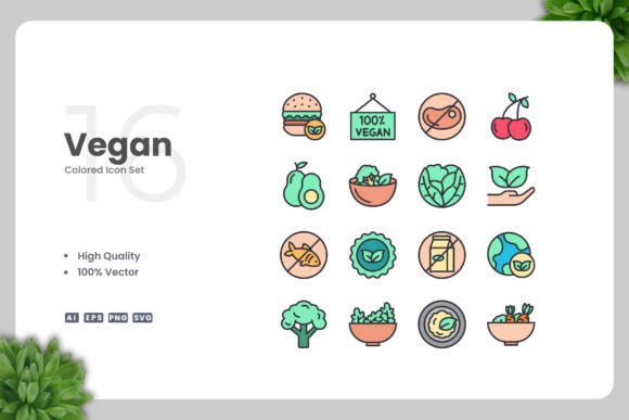 Vegan Color Icons: A Simple and Clean Design for Every Project